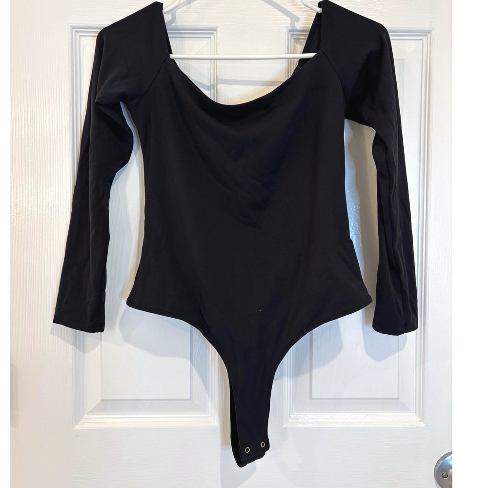 BRAND NEW Black Bodysuit Long Sleeve Square Neck Modern Minimalist Style Mediumβ